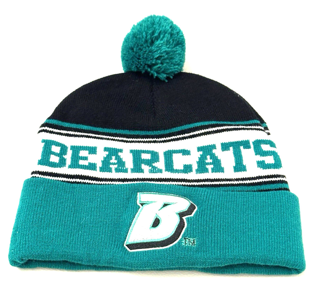 Binghamton University Bearcats NCAA Knit Beanie Hat Pom Pom Green One Size.